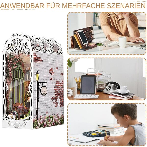 Kit Livre 3D Nook in Legno per Principianti - Miniatura Decorativa con Luce Sensore