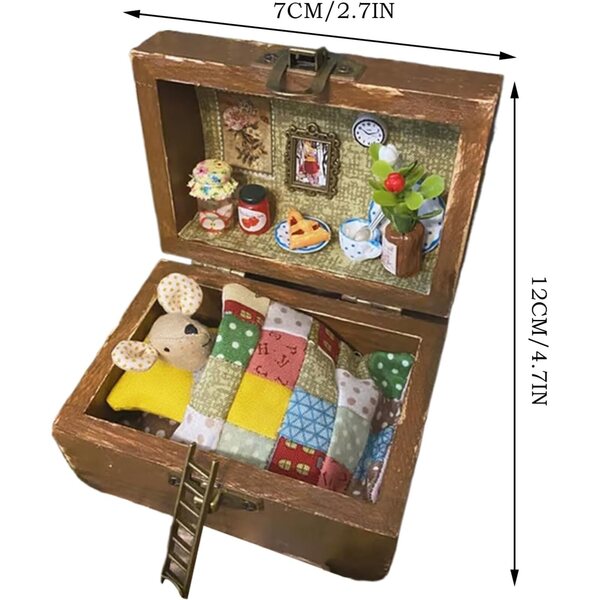Kit Casa Miniatura in Legno con Animali in Peluche - Decorazione Artigianale 12x5x7 cm