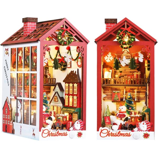 Puppenhaus-Weihnachts-Eckregal-Set mit LED-Licht und Spieluhr
