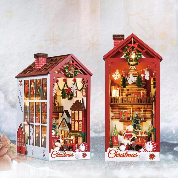 Puppenhaus-Weihnachts-Eckregal-Set mit LED-Licht und Spieluhr