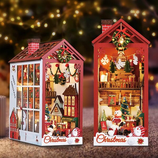 Puppenhaus-Weihnachts-Eckregal-Set mit LED-Licht und Spieluhr