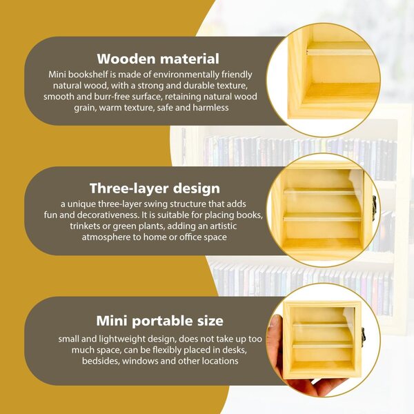 Mini biblioteca in legno con 70 mini libri per arredamento e collezionisti
