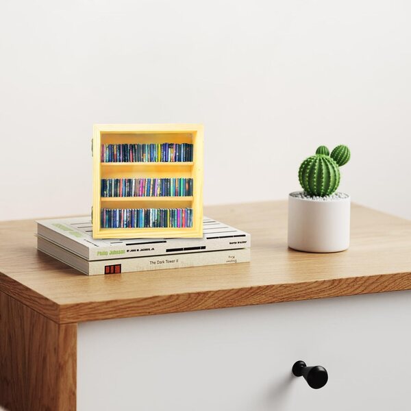 Mini biblioteca in legno con 70 mini libri per arredamento e collezionisti