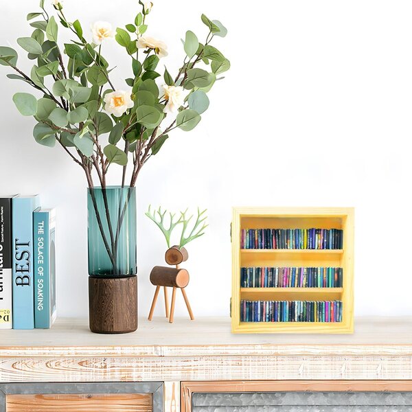 Mini biblioteca in legno con 70 mini libri per arredamento e collezionisti