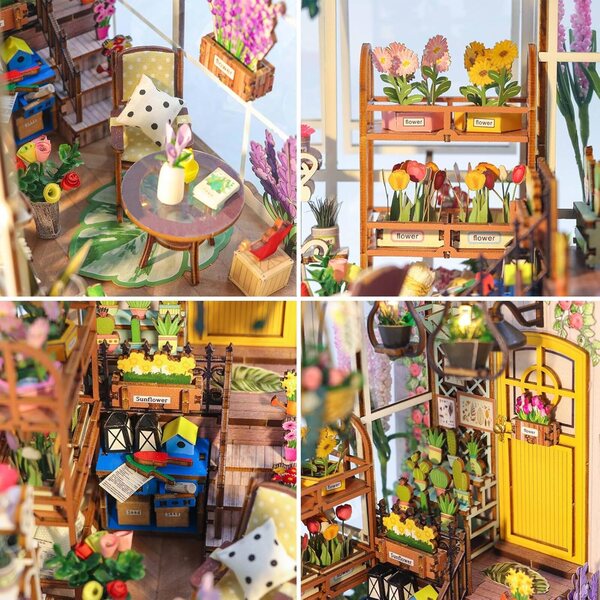 DIY-Puppenhaus-Bausatz mit warmem Licht und lasergeschnittenen hölzernen Buchhäusern