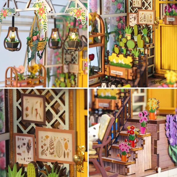 DIY-Puppenhaus-Bausatz mit warmem Licht und lasergeschnittenen hölzernen Buchhäusern