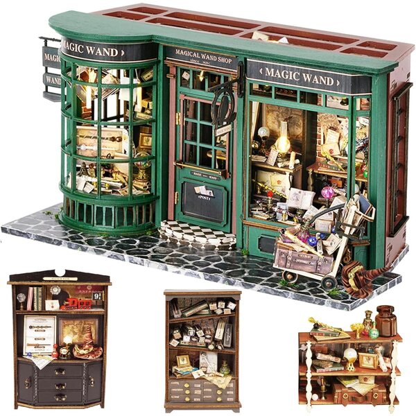 DIY Miniatur-Puppenhaus aus Holz mit LED und Staubschutz – Komplettset