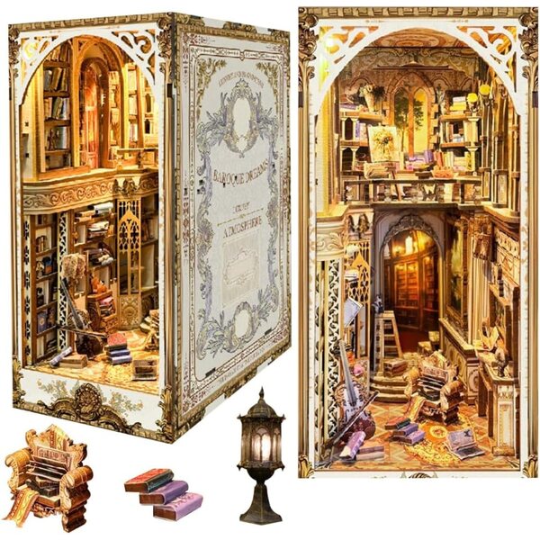 Vintage-3D-Puppenhaus-Bausatz mit kreativen Details und LED-Lichtern – DIY-Holz