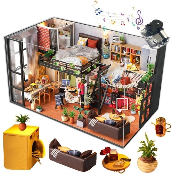 Mini Villa Maison De Dolls DIY 3D mit LED-Lichtern und Musik – Kreativset mit Möbeln und Staubschutz