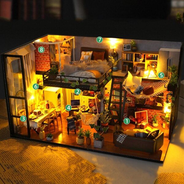 Mini Villa Maison De Dolls DIY 3D mit LED-Lichtern und Musik – Kreativset mit Möbeln und Staubschutz