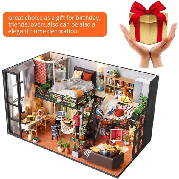 Mini Villa Maison De Dolls DIY 3D mit LED-Lichtern und Musik – Kreativset mit Möbeln und Staubschutz