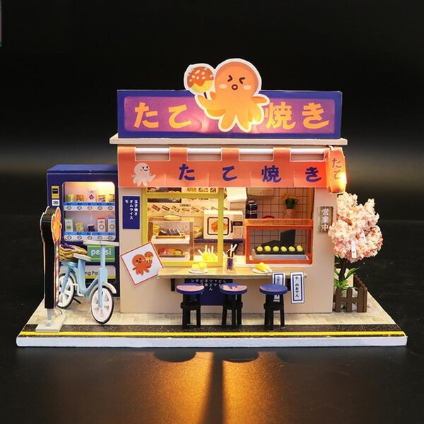 Miniatur-DIY-Chalet mit LED-Leuchten und Möbeln zur Dekoration und Sammlung