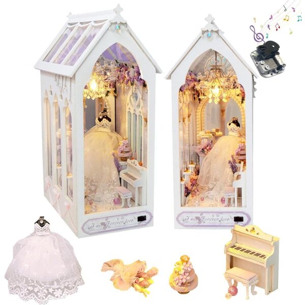 3D-Puppenhaus-Bausatz mit LED-Lichtern und Musik – Miniatur-Hochzeitsszene