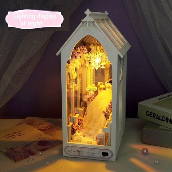 3D-Puppenhaus-Bausatz mit LED-Lichtern und Musik – Miniatur-Hochzeitsszene