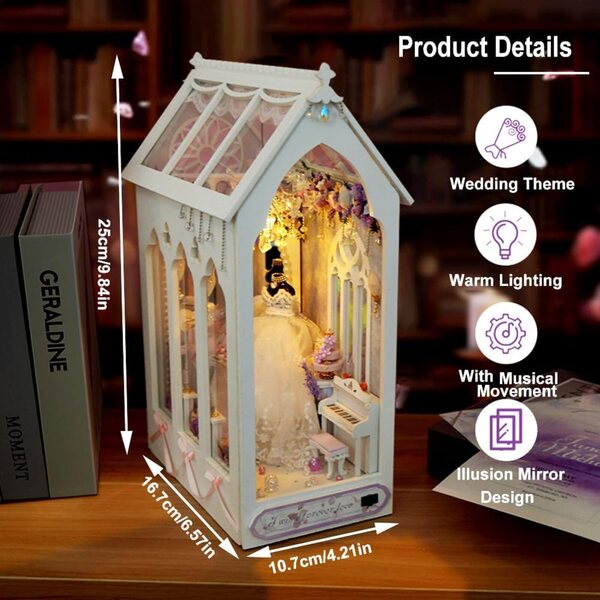 3D-Puppenhaus-Bausatz mit LED-Lichtern und Musik – Miniatur-Hochzeitsszene