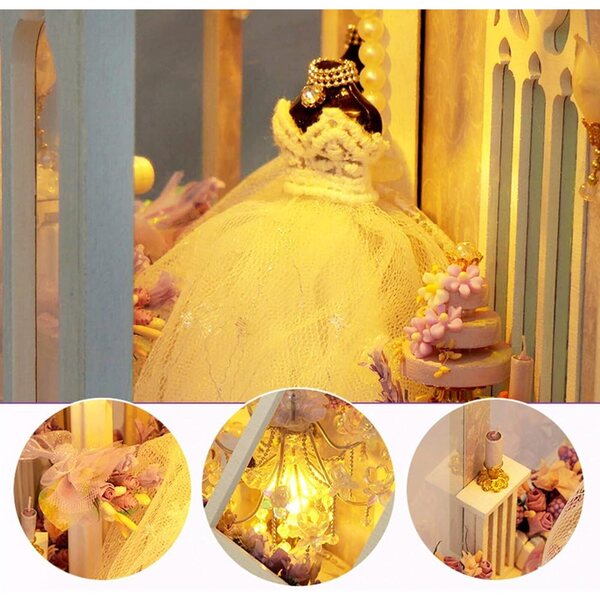 3D-Puppenhaus-Bausatz mit LED-Lichtern und Musik – Miniatur-Hochzeitsszene