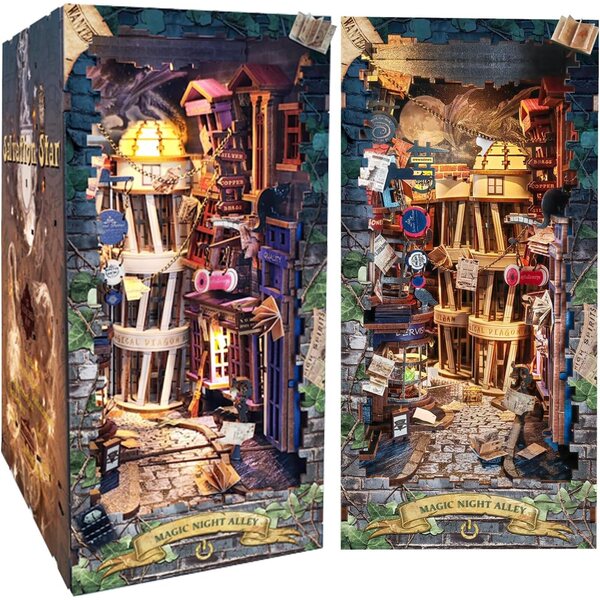 Miniatur-Puppenhaus-Bausatz mit LED, dekorativen Regalen und Eckbuchstütze