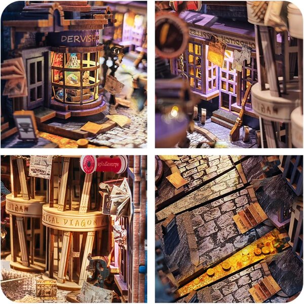 Miniatur-Puppenhaus-Bausatz mit LED, dekorativen Regalen und Eckbuchstütze