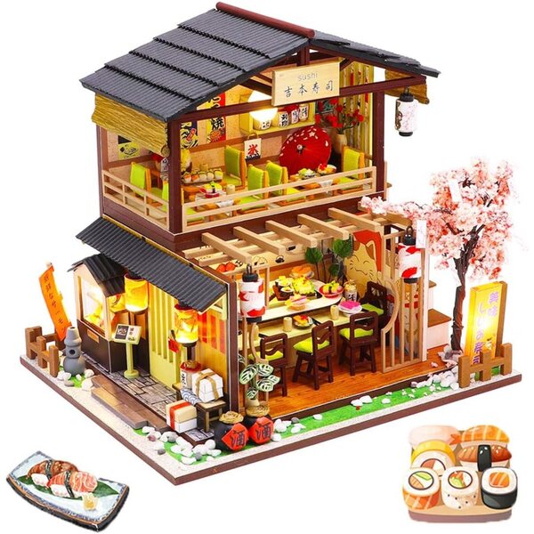 1:24 DIY japanisches Puppenhaus mit Musik und LED, kreativer Holzbausatz