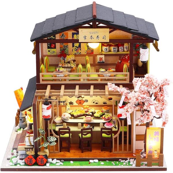 1:24 DIY japanisches Puppenhaus mit Musik und LED, kreativer Holzbausatz