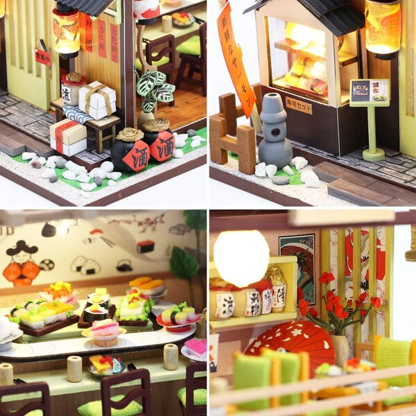 1:24 DIY japanisches Puppenhaus mit Musik und LED, kreativer Holzbausatz
