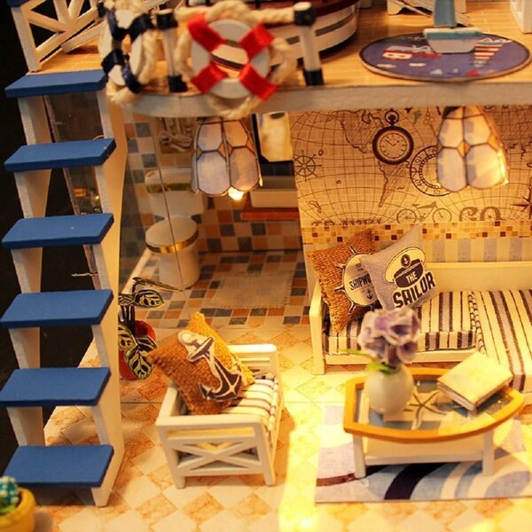 Detailliertes Miniatur-Strandhaus-Bastelset mit Musik und Möbeln