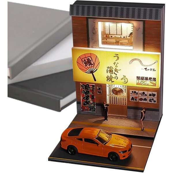 Casa Miniatura Giapponese con Luci USB - Scena Ristorante Sushi 1:64, Decorazione Artigianale
