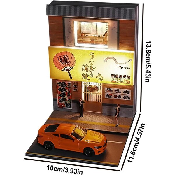 Casa Miniatura Giapponese con Luci USB - Scena Ristorante Sushi 1:64, Decorazione Artigianale