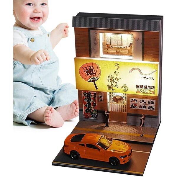 Casa Miniatura Giapponese con Luci USB - Scena Ristorante Sushi 1:64, Decorazione Artigianale