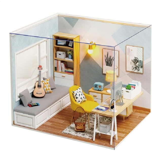 1:32 Miniaturhaus aus Holz, LED-Arbeitszimmer-Set mit Möbeln – einzigartige Heimdekoration für Kinder
