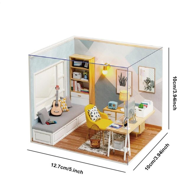 1:32 Miniaturhaus aus Holz, LED-Arbeitszimmer-Set mit Möbeln – einzigartige Heimdekoration für Kinder