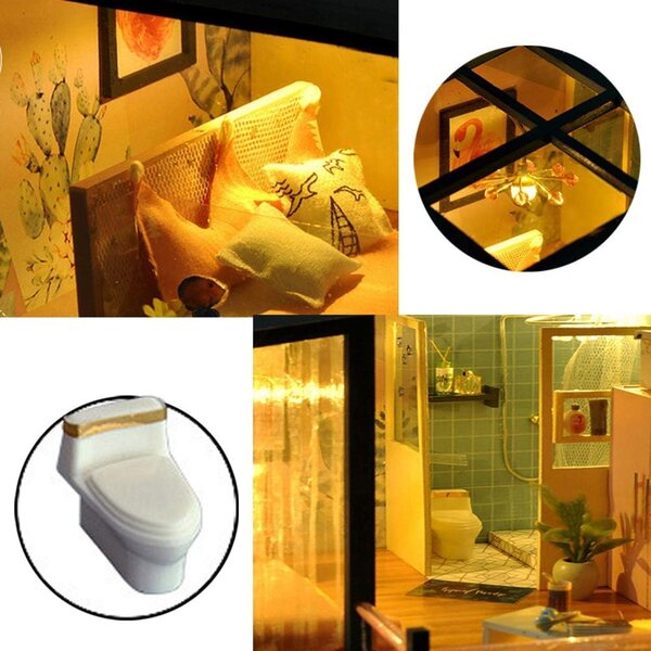 Europäisches Modell-DIY-Puppenhaus mit LED-Lichtern und Musik, Holzbausatz