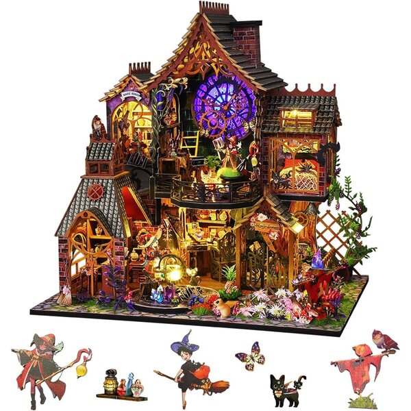 Miniaturhaus-Bausatz mit Staubschutz und DIY-Zubehör aus Holz