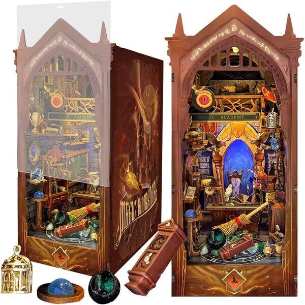 3D-Puppenhaus-Bausatz aus Holz zum Zusammenbauen mit LED, Bastelbibliothek für Erwachsene und Kinder