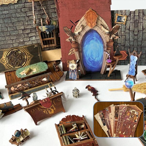 3D-Puppenhaus-Bausatz aus Holz zum Zusammenbauen mit LED, Bastelbibliothek für Erwachsene und Kinder