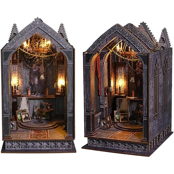 DIY 3D-Holz-Booknook-Miniaturbausatz mit LED-Licht und Puzzle für Puppenhaus