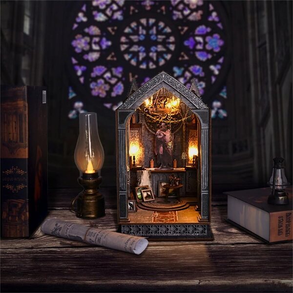 DIY 3D-Holz-Booknook-Miniaturbausatz mit LED-Licht und Puzzle für Puppenhaus