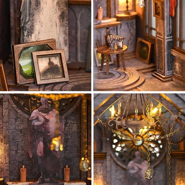 DIY 3D-Holz-Booknook-Miniaturbausatz mit LED-Licht und Puzzle für Puppenhaus