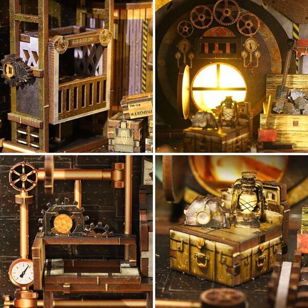 3D-Puppenhaus-Bausatz aus Holz mit LED und Vintage-Buchständer, DIY