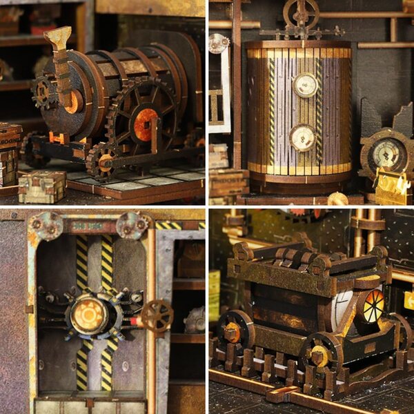 3D-Puppenhaus-Bausatz aus Holz mit LED und Vintage-Buchständer, DIY