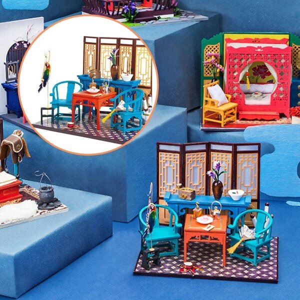 Casa delle bambole in legno stile vintage cinese con mobili realistici kit fai-da-te