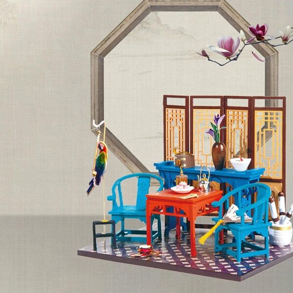 Casa delle bambole in legno stile vintage cinese con mobili realistici kit fai-da-te