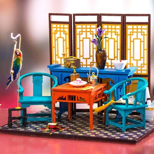 Casa delle bambole in legno stile vintage cinese con mobili realistici kit fai-da-te