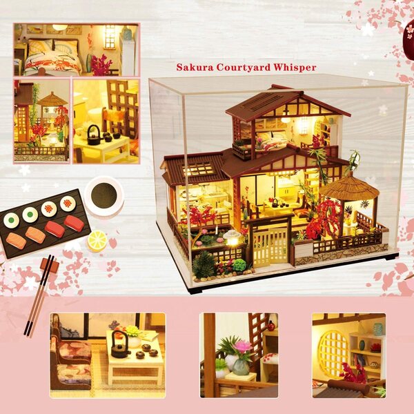 1:24 DIY Miniatur-Puppenhaus-Bausatz aus Holz mit Musik und LED – einzigartige Dekoration