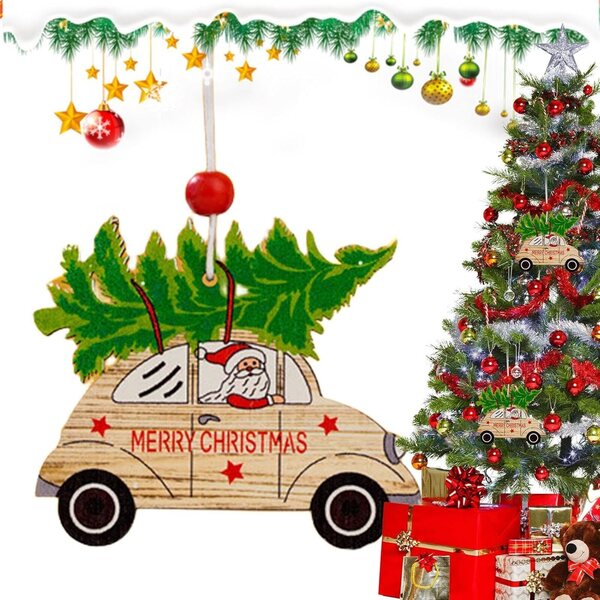 Weihnachts-LKW-Anhänger aus stabilem Holz, festlicher Baumschmuck 8x7,5 cm