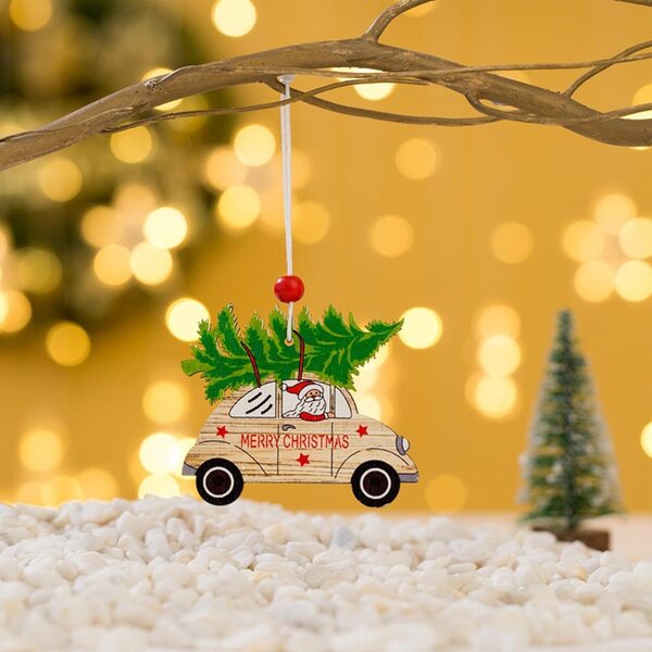 Weihnachts-LKW-Anhänger aus stabilem Holz, festlicher Baumschmuck 8x7,5 cm