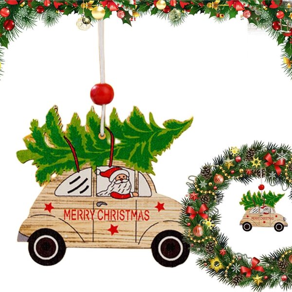 Weihnachts-LKW-Anhänger aus stabilem Holz, festlicher Baumschmuck 8x7,5 cm