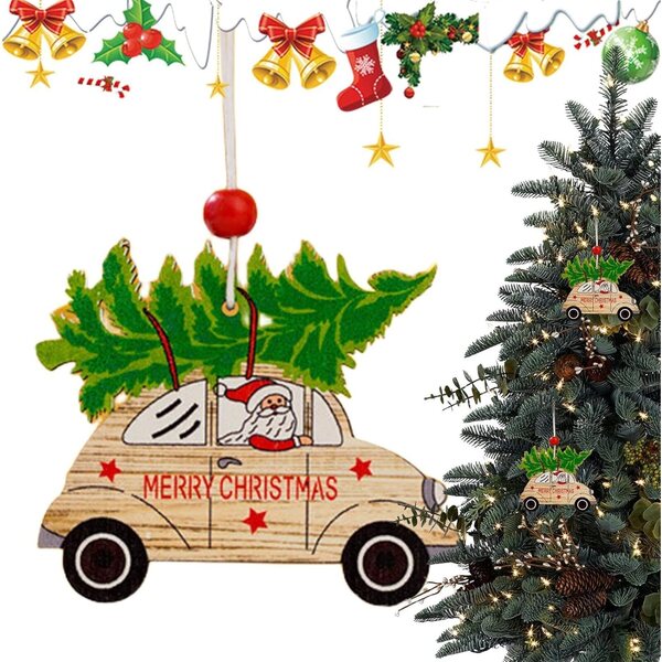 Weihnachts-LKW-Anhänger aus stabilem Holz, festlicher Baumschmuck 8x7,5 cm