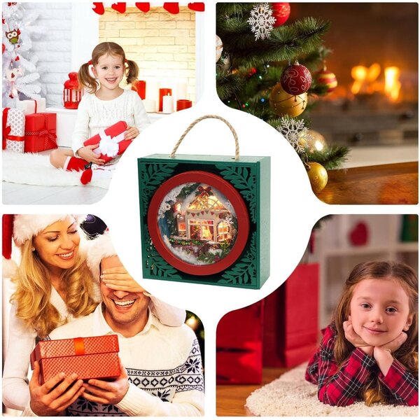 Kit Artigianale Casa di Natale in Legno con Luci LED - Decorazione Natalizia Creativa