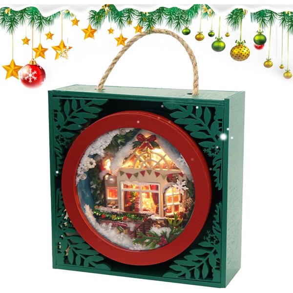 Kit Artigianale Casa di Natale in Legno con Luci LED - Decorazione Natalizia Creativa